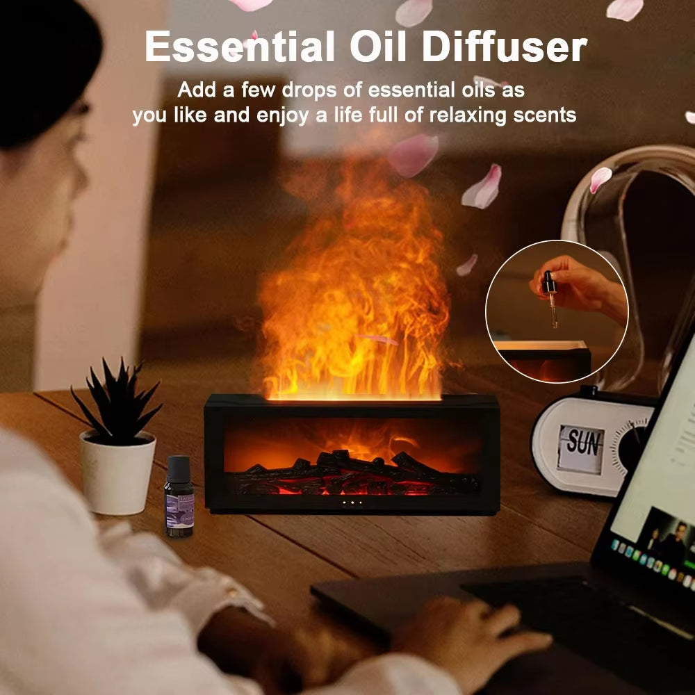 Fireplace Aroma Essential Oil Diffuser Colorful Flame Air Humidifier with Timer Remote for Home Bedroom Office Festival Gifts