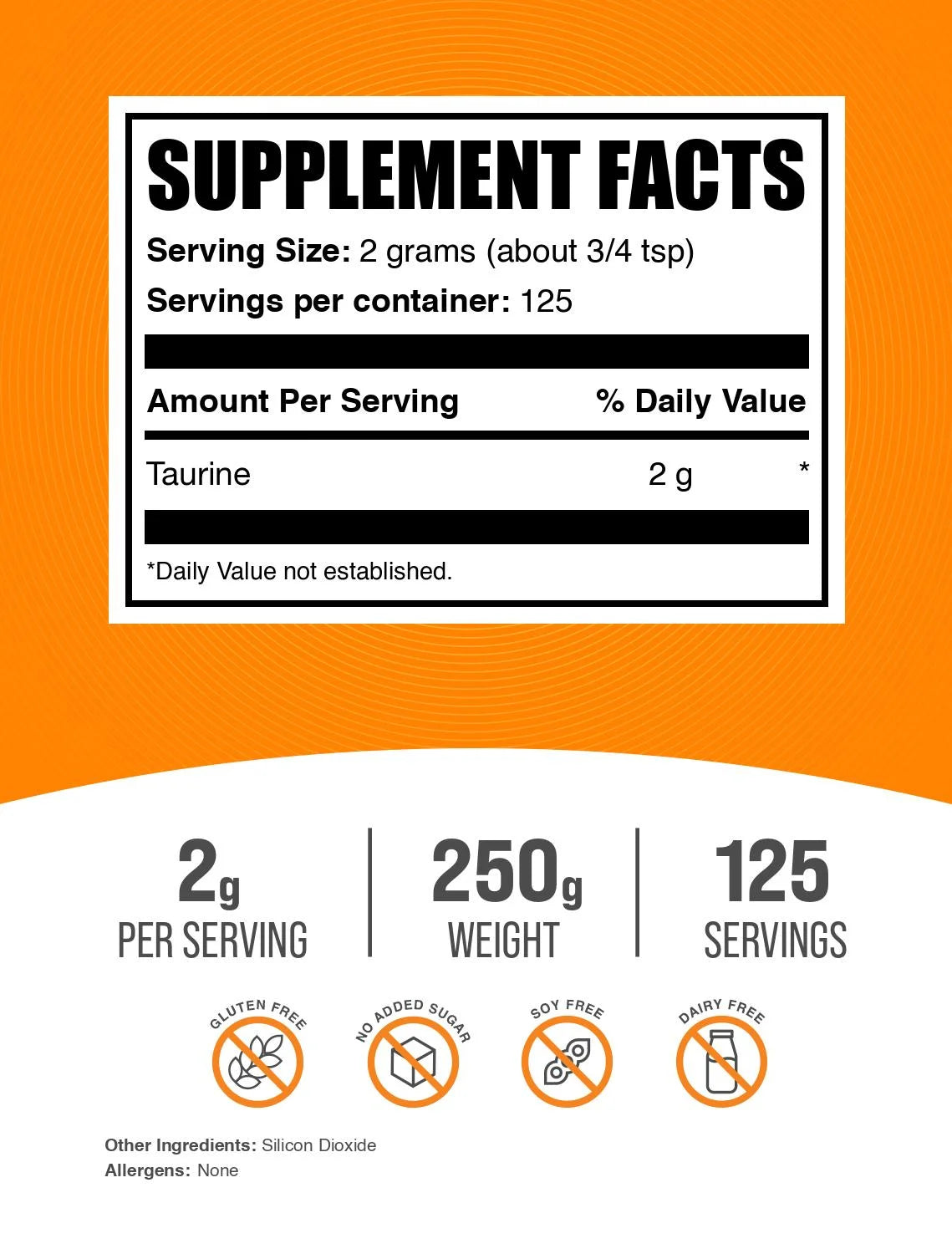 Bulksupplements Taurine Powder - Gluten Free, 2G per Serving - 1 Kilogram (2.2 Lbs) - 500 Servings