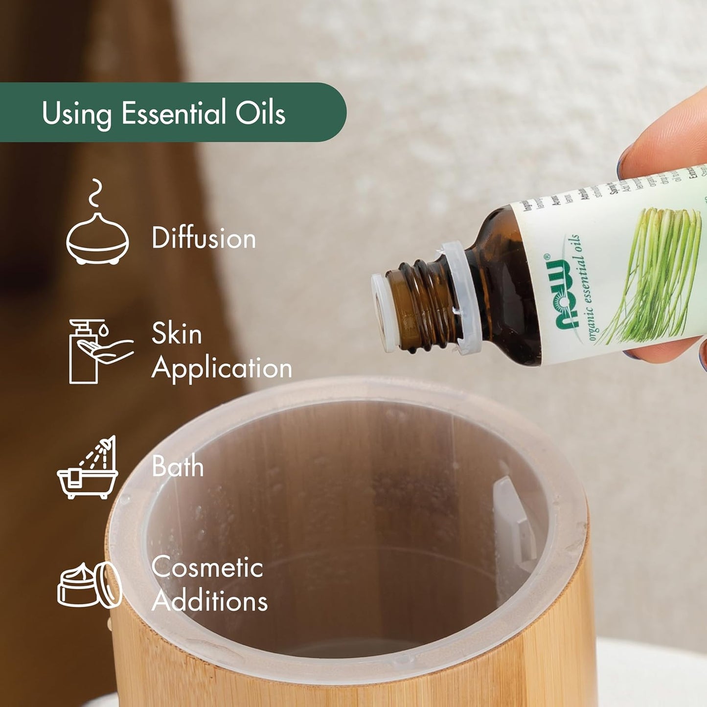 NOW Essential Oils, Organic Lemongrass Oil, Uplifting Aromatherapy Scent, Steam Distilled, 100% Pure, Vegan, Child Resistant Cap, 1-Ounce
