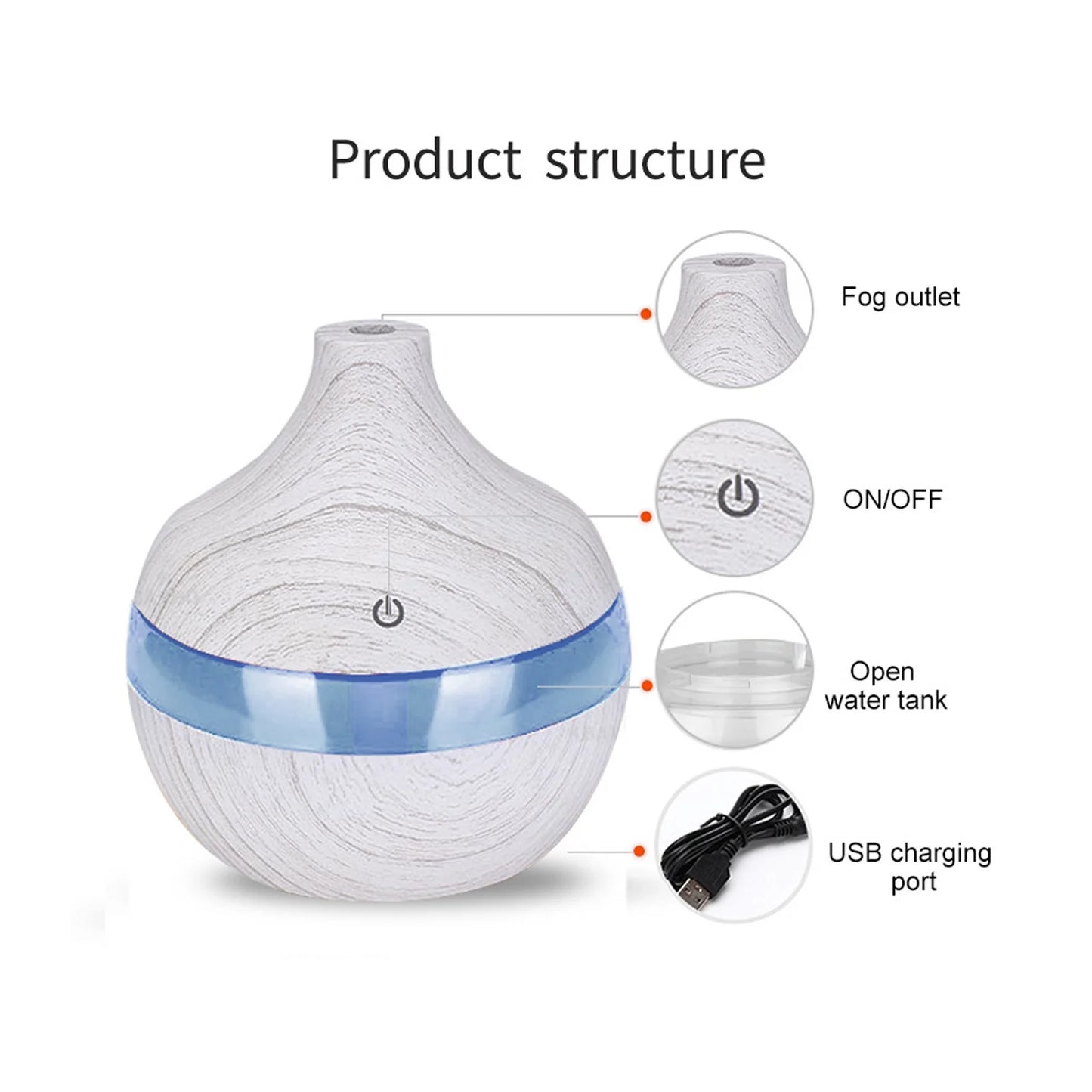 5V Wood Grain Household Humidifier Colorful Aromatherapy Machine USB Humidifier Vehicle Mounted Atomizer Humidifying Stick on Clearance