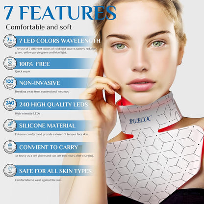 Red Light Therapy for Neck & Décolleté, 7 Colors Led Light Therapy for Face, Wireless, Portable and Rechargeable Skin Care Mask for Neck[Bneck]