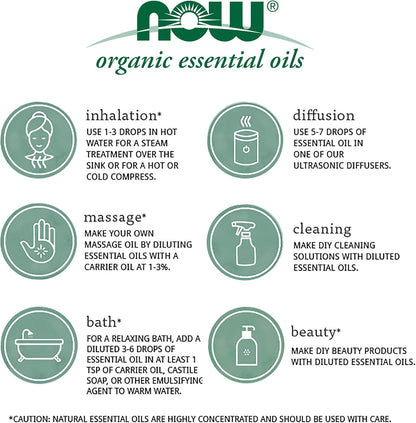 NOW Essential Oils, Organic Lemongrass Oil, Uplifting Aromatherapy Scent, Steam Distilled, 100% Pure, Vegan, Child Resistant Cap, 1-Ounce