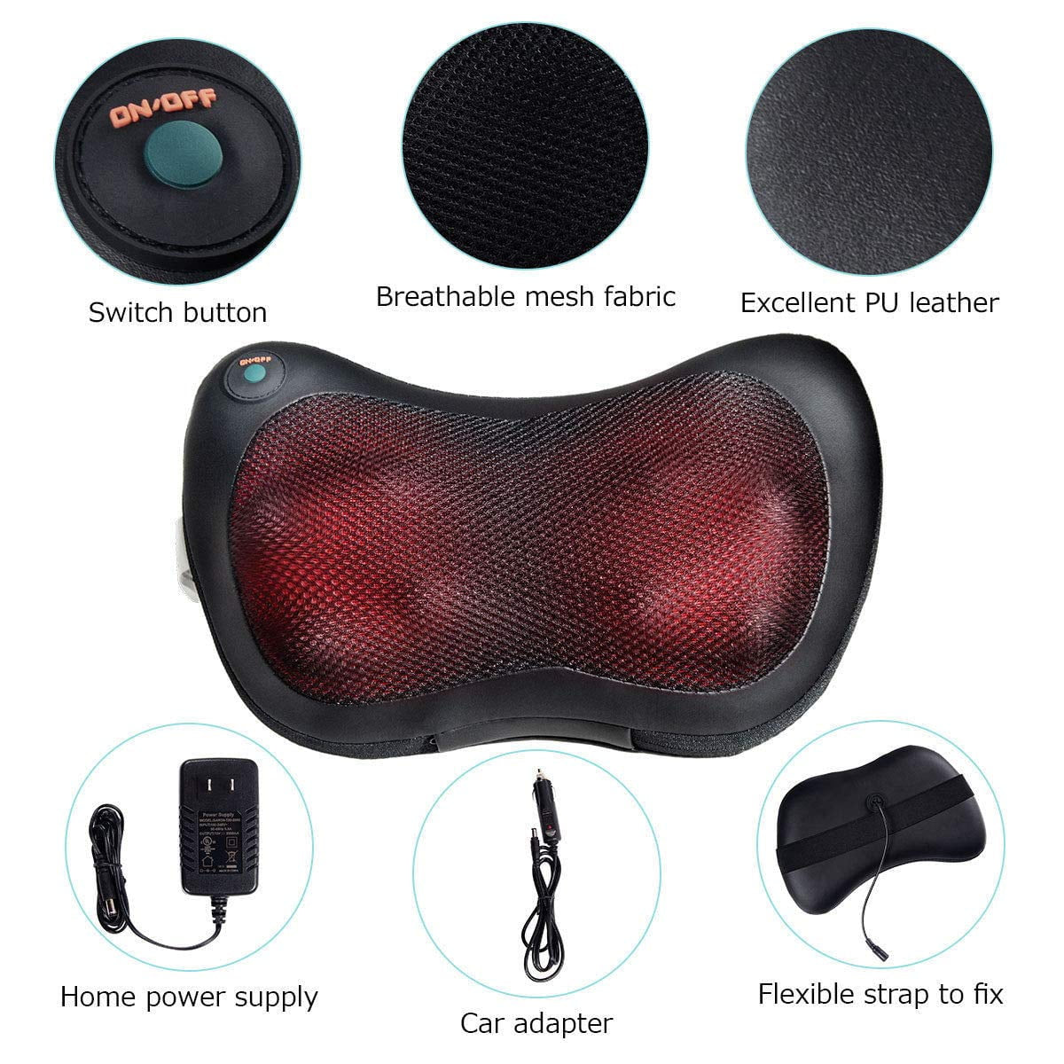 Shiatsu Back and Neck Massager with Heat, Deep Tisctric Massage Pillow for Back,Shoulders,Legs,Foot,Body Musclesue Kneading, Ele