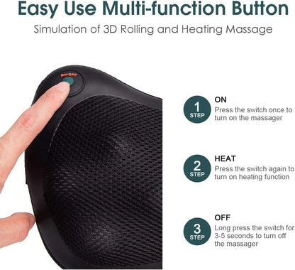 Shiatsu Back and Neck Massager with Heat, Deep Tisctric Massage Pillow for Back,Shoulders,Legs,Foot,Body Musclesue Kneading, Ele