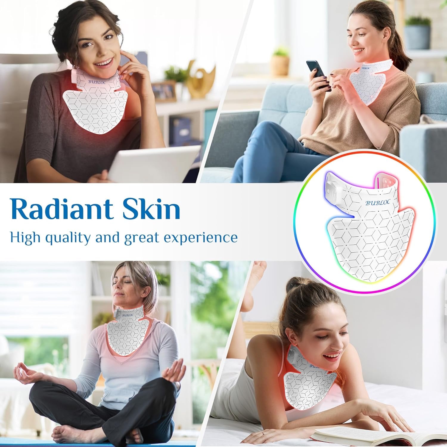 Red Light Therapy for Neck & Décolleté, 7 Colors Led Light Therapy for Face, Wireless, Portable and Rechargeable Skin Care Mask for Neck[Bneck]